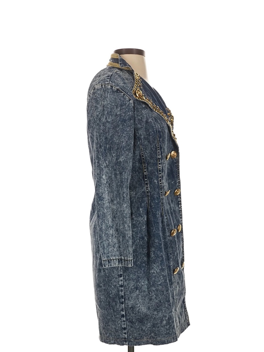 Vintage Cache Denim Dress Jacket Embellished Gold Studded Double Breasted Coat - Picture 3 of 5